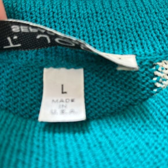 Vintage St John Gold Embroidered Nautical Knit Sweater Check Board Green L USA - Picture 6 of 13